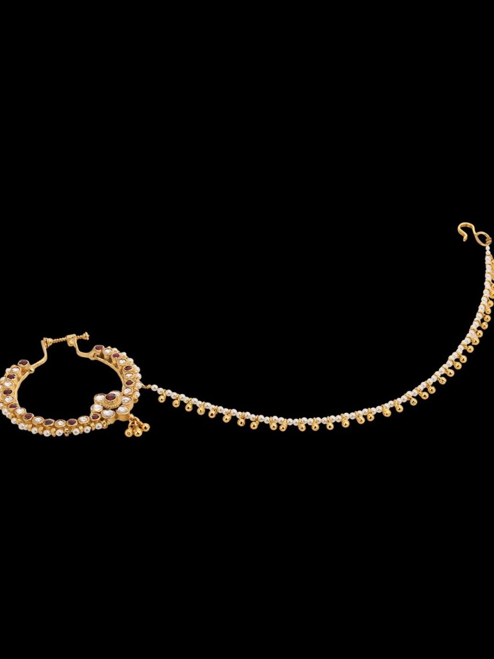 Gold finish with white and ruby kundan nose ring - Image 5