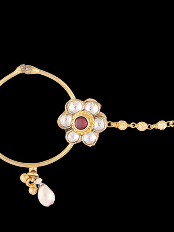 Gold finish with white kundan nose ring