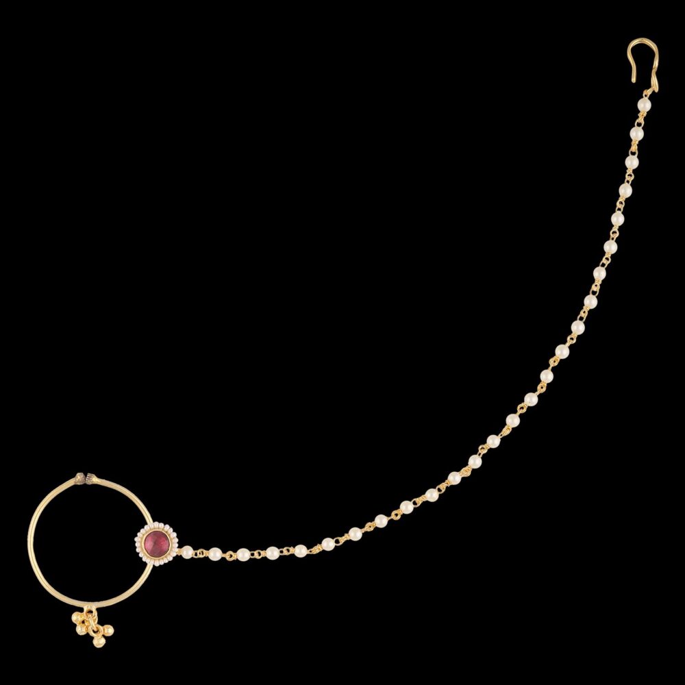Gold finish with rhodolite kundan nose ring - Image 3
