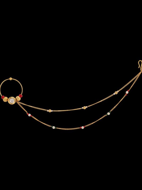 Gold finish with white polki small nose ring - Image 3