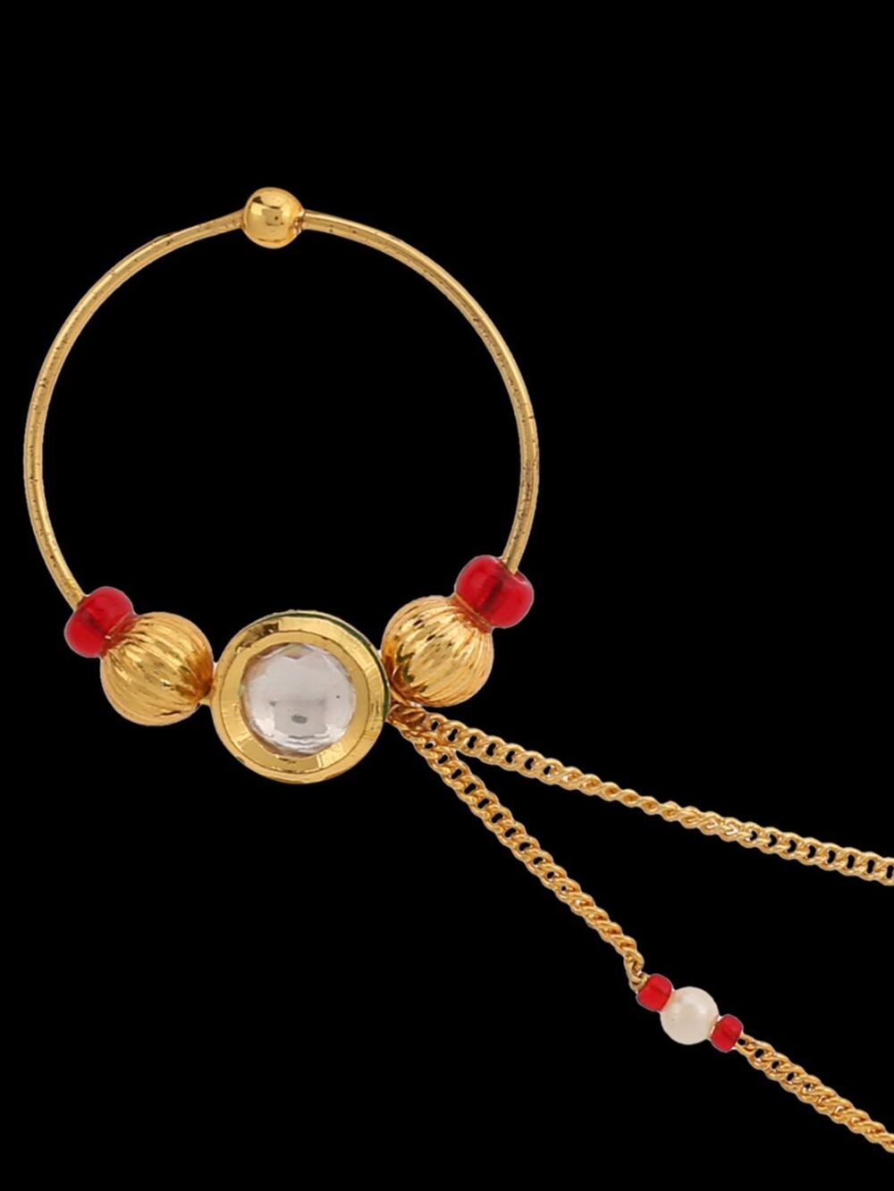 Gold finish with white polki small nose ring - Image 4