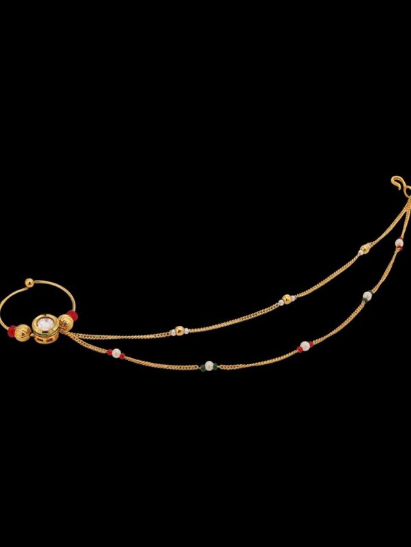 Gold finish with white polki small nose ring - Image 5
