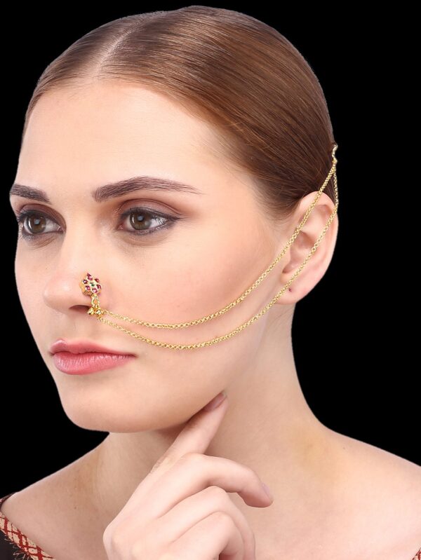 Micro Gold Polished Semi Precious Kundan Stones Nath/ Nose Pin/Nose Ring. N406AON
