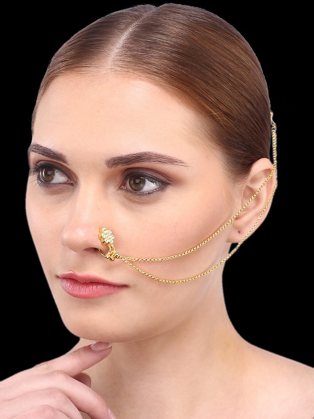 Micro Gold Polished Semi Precious Kundan Stones Nath/ Nose Pin/Nose Ring. N406FON - Image 2