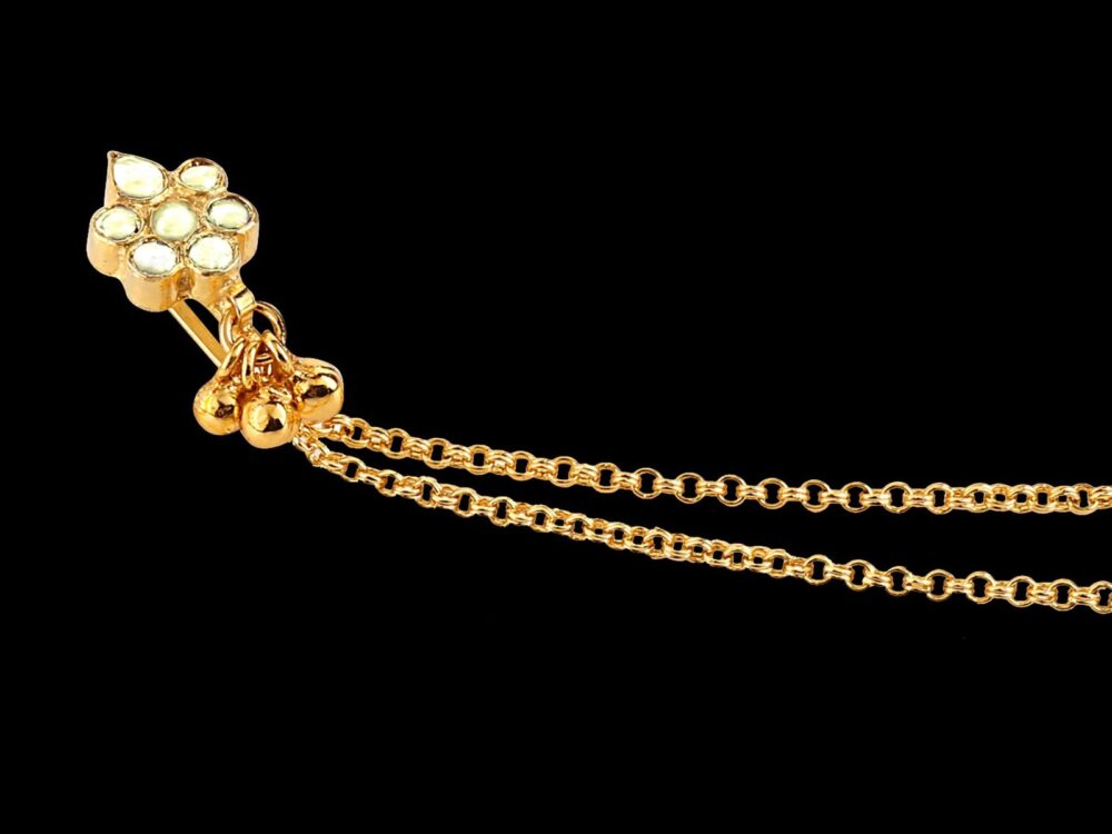 Micro Gold Polished Semi Precious Kundan Stones Nath/ Nose Pin/Nose Ring. N406FON - Image 5