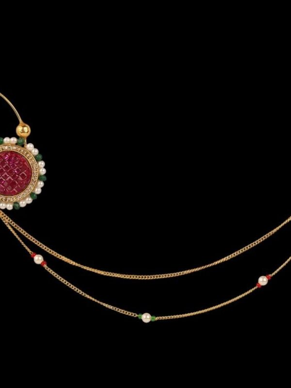 Micro Gold Polished Semi Precious Kundan & Pearls Nath/ Nose Pin/Nose Ring. N407ON - Image 3