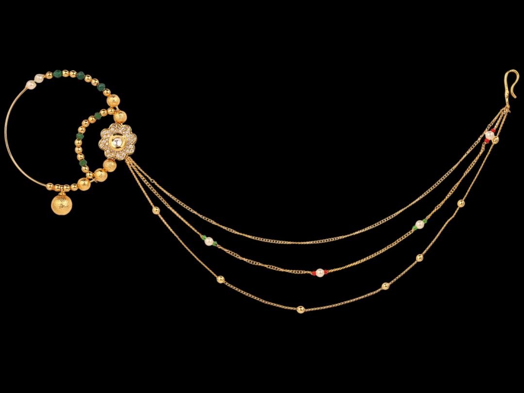 Micro Gold Polished Semi Precious Stones Nath/ Nose Pin/Nose Ring. N413ON - Image 3