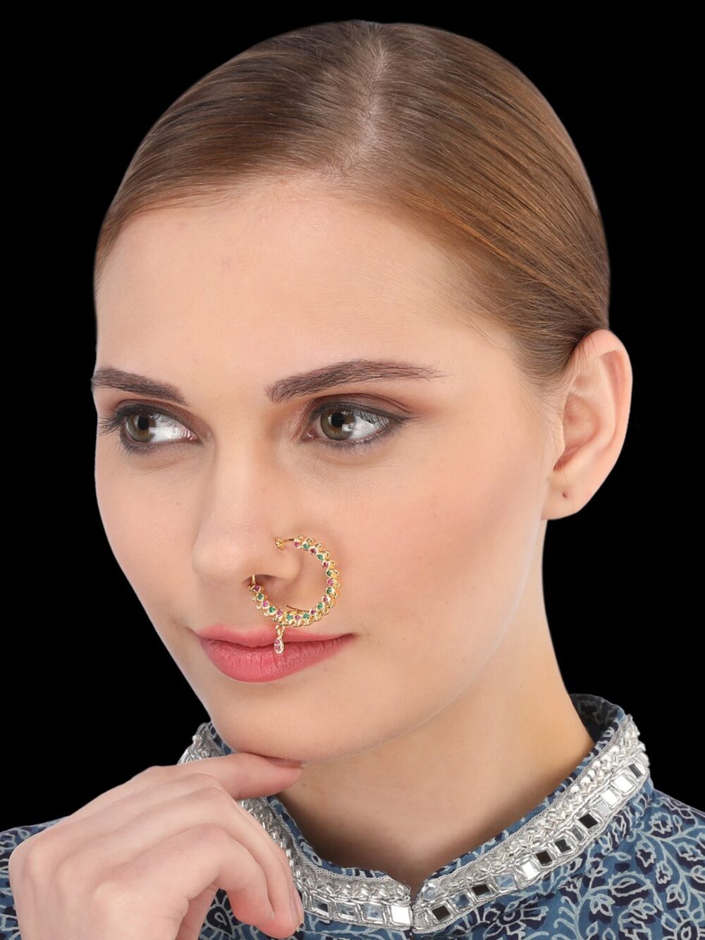 Micro Gold Polished Semi Precious Stones Nath/ Nose Pin/Nose Ring. N415ON