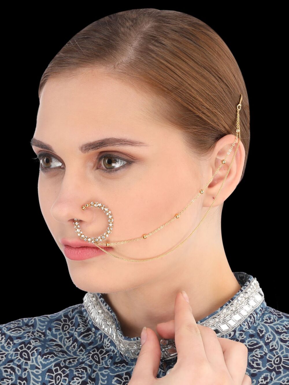 Micro Gold Polished Semi Precious Stones Nath/ Nose Pin/Nose Ring. N356ON