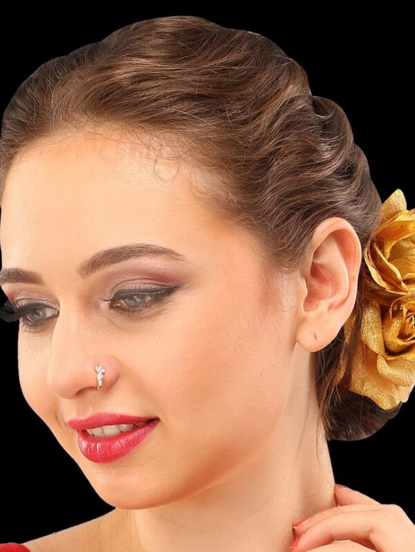 Micro Gold Polished American Diamond Nath/ Nose Pin/Nose Ring/Clip on Nath. N358ON - Image 2