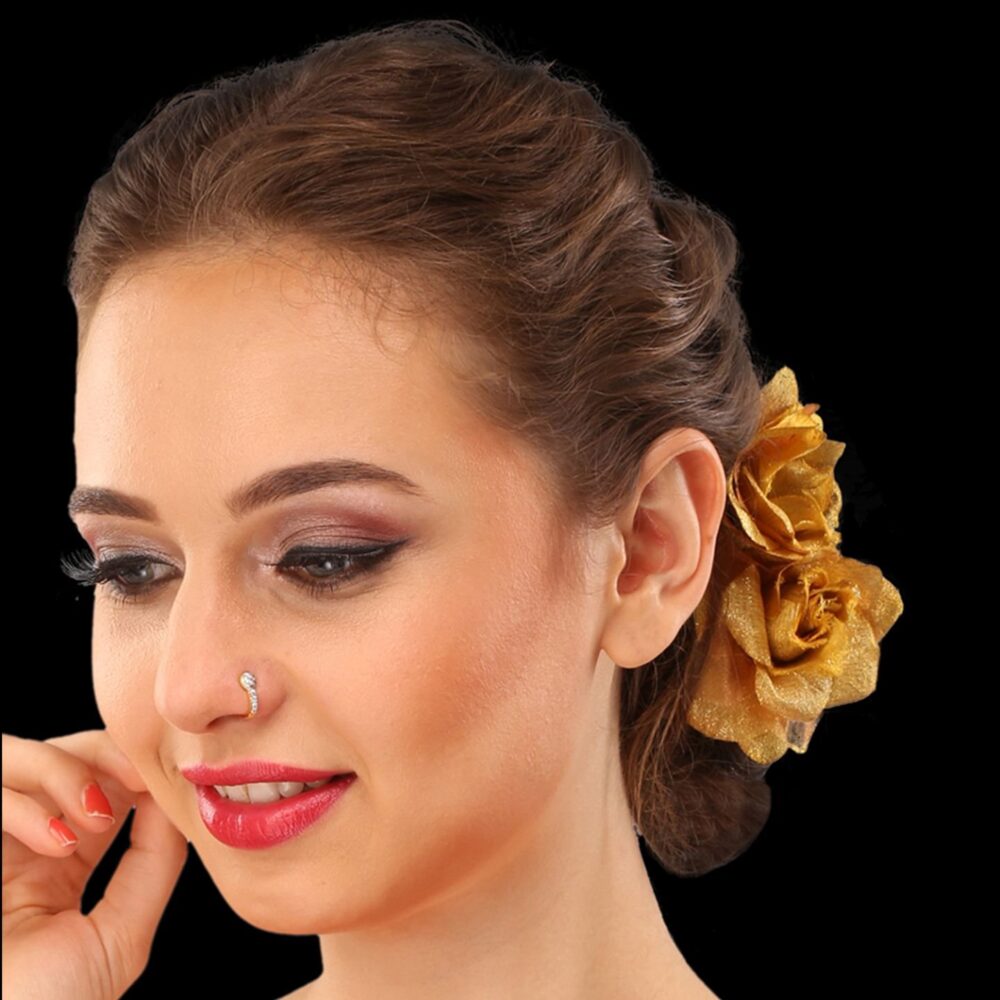Micro Gold Polished American Diamond Nath/ Nose Pin/Nose Ring/Clip on Nath. N361ON - Image 2