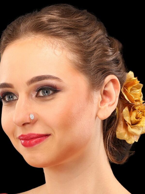 Micro Gold Polished American Diamond Nath/ Nose Pin/Nose Ring/Clip on Nath. N365ON - Image 2
