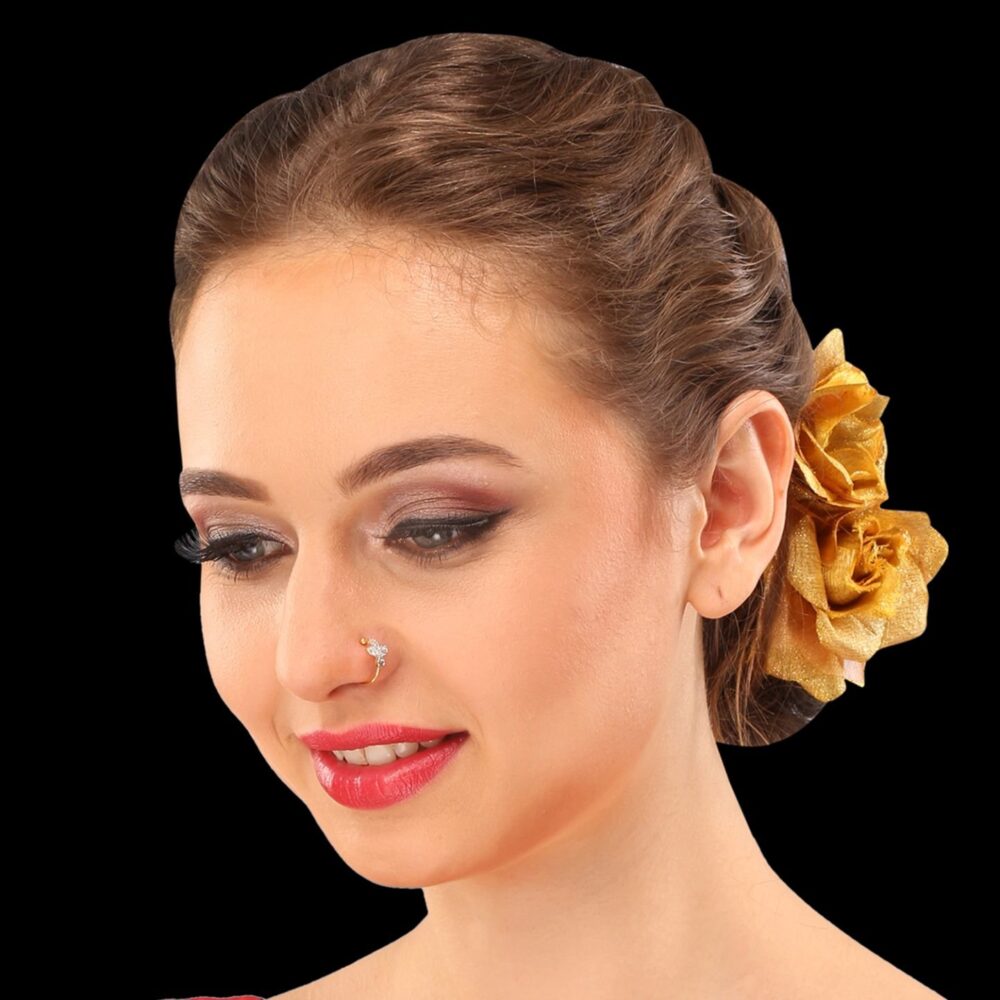 Micro Gold Polished American Diamond Nath/ Nose Pin/Nose Ring/Clip on Nath. N372ON