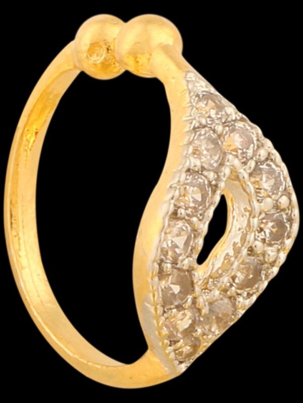 Micro Gold Polished American Diamond Nath/ Nose Pin/Nose Ring/Clip on Nath. N373ON - Image 3