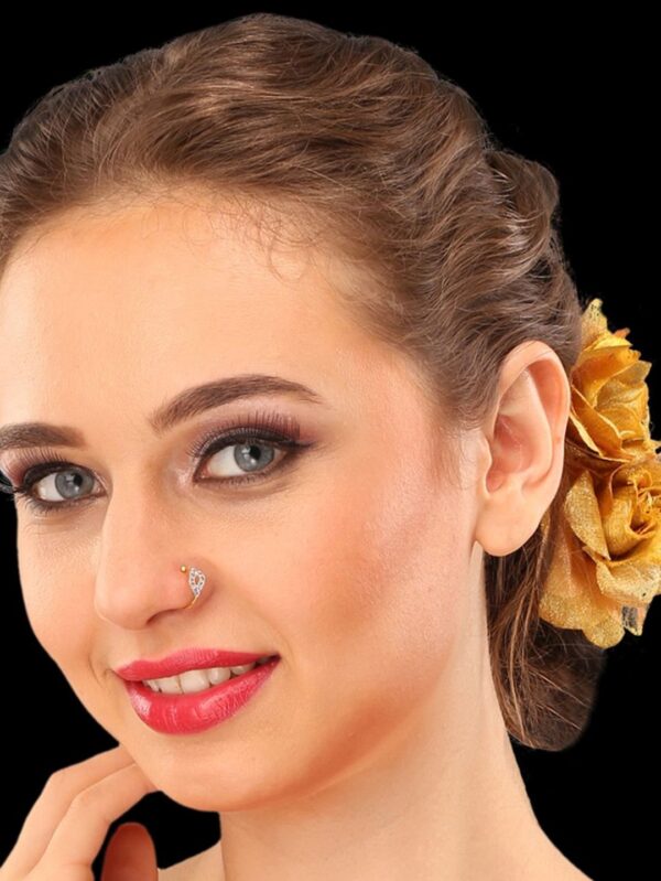 Micro Gold Polished American Diamond Nath/ Nose Pin/Nose Ring/Clip on Nath. N373ON - Image 5
