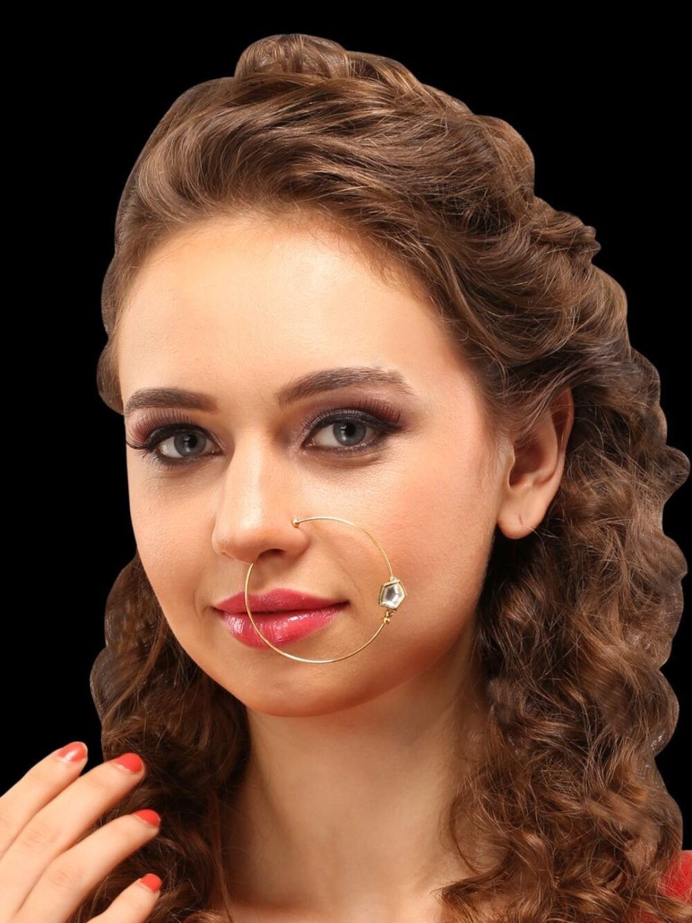 Micro Gold Polished Kundan/Polki Nath/ Nose Pin/Nose Ring. N381ON - Image 3