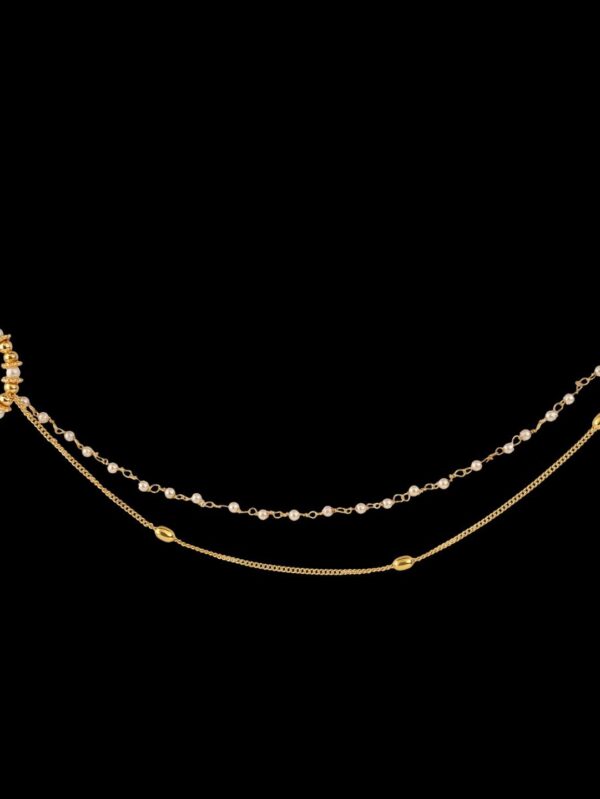 Micro Gold Polished Semi Precious Kundan/Polki & Pearl Nath/ Nose Pin/Nose Ring. N384BON - Image 4