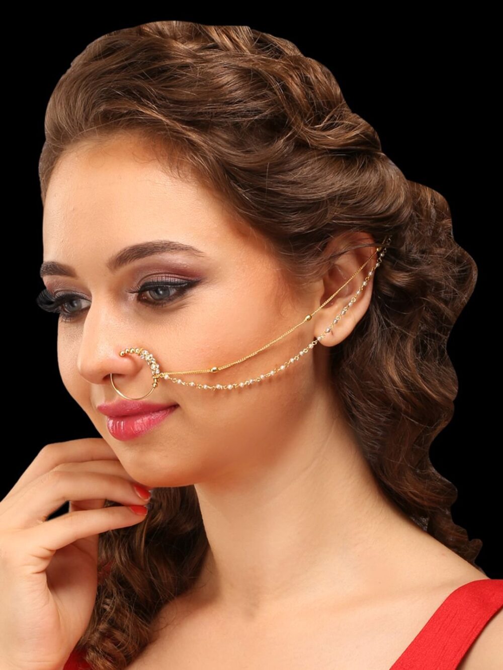 Micro Gold Polished Diamond Nath/ Nose Pin/Nose Ring. N386ON - Image 2