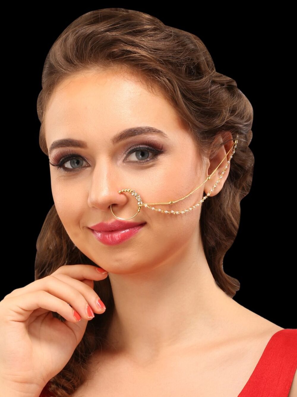 Micro Gold Polished Diamond Nath/ Nose Pin/Nose Ring. N386ON - Image 6