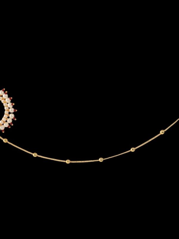 Micro Gold Polished Semi Precious Kundan/Polki & Pearl Nath/ Nose Pin/Nose Ring. N387AON - Image 3