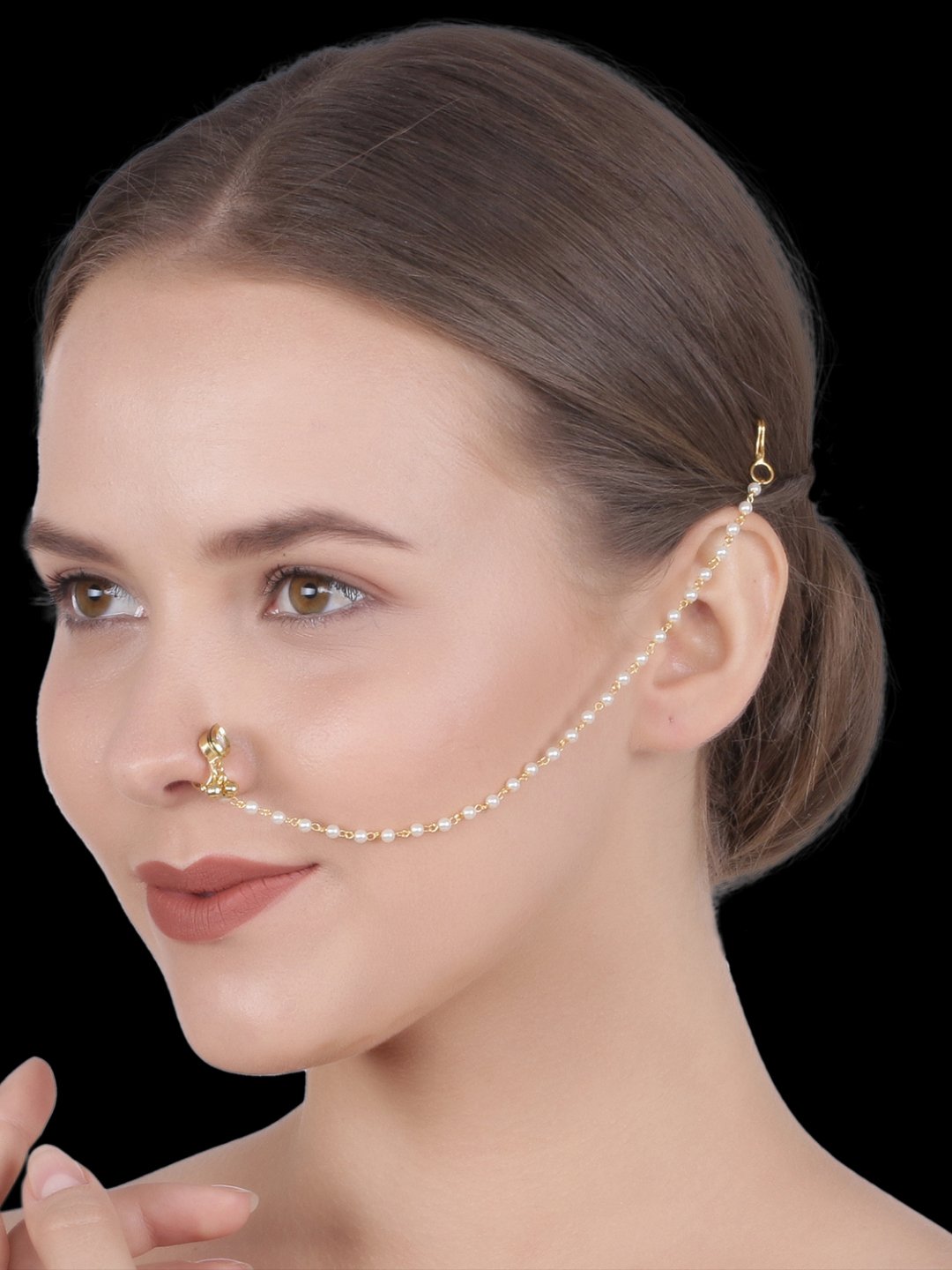 Small Red Kundan Studded Nose Ring