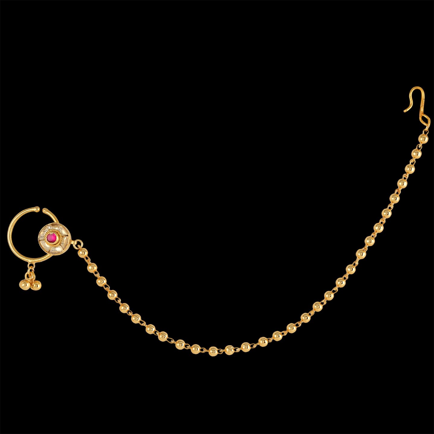 Small Red Kundan Studded Nose Ring - Image 3