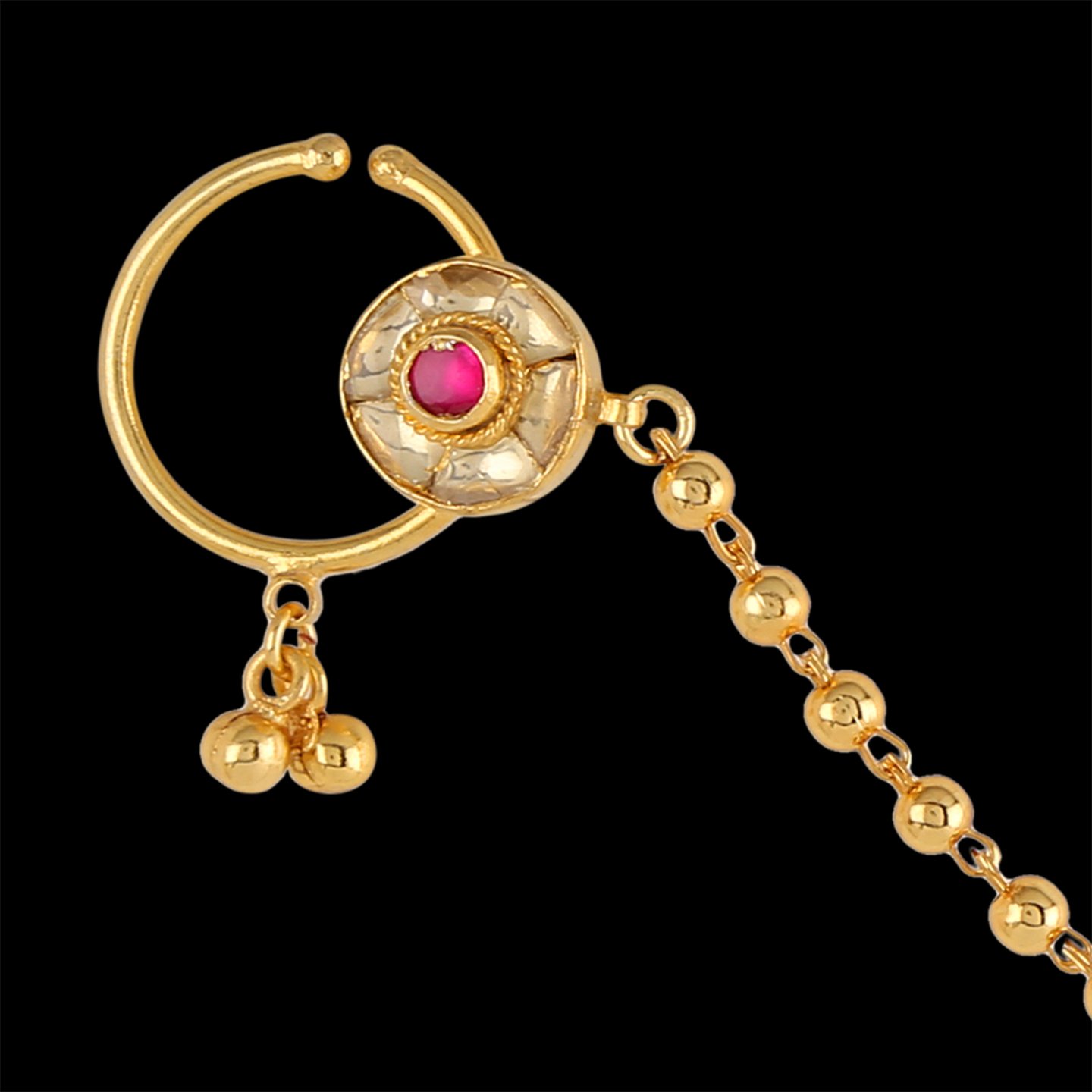 Small Red Kundan Studded Nose Ring - Image 4