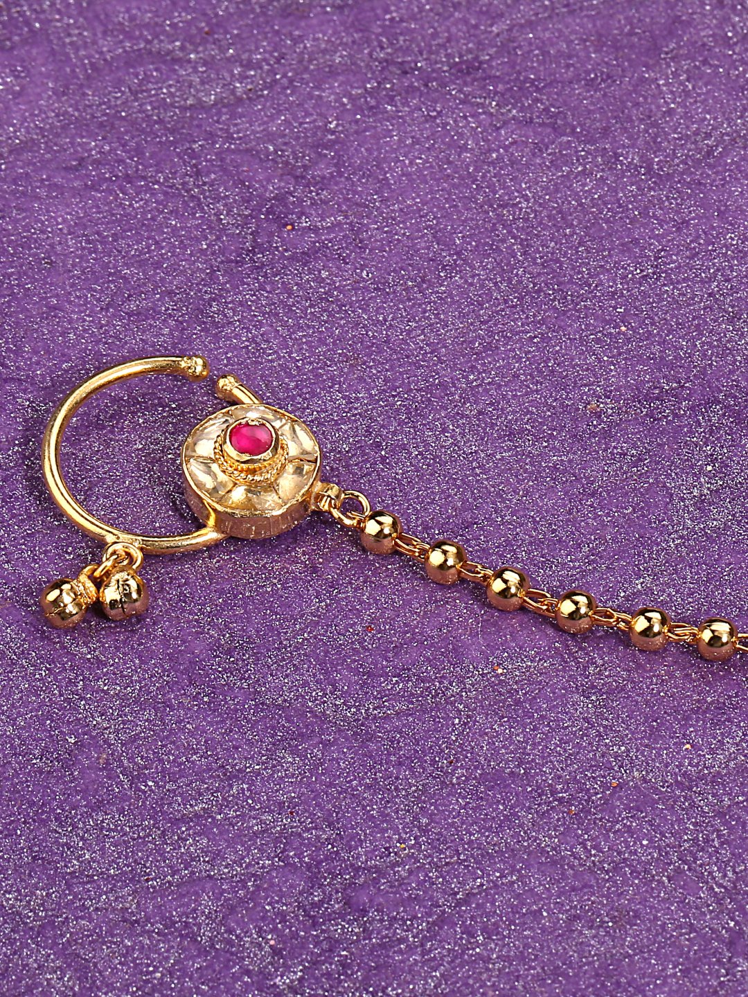 Small Red Kundan Studded Nose Ring - Image 6