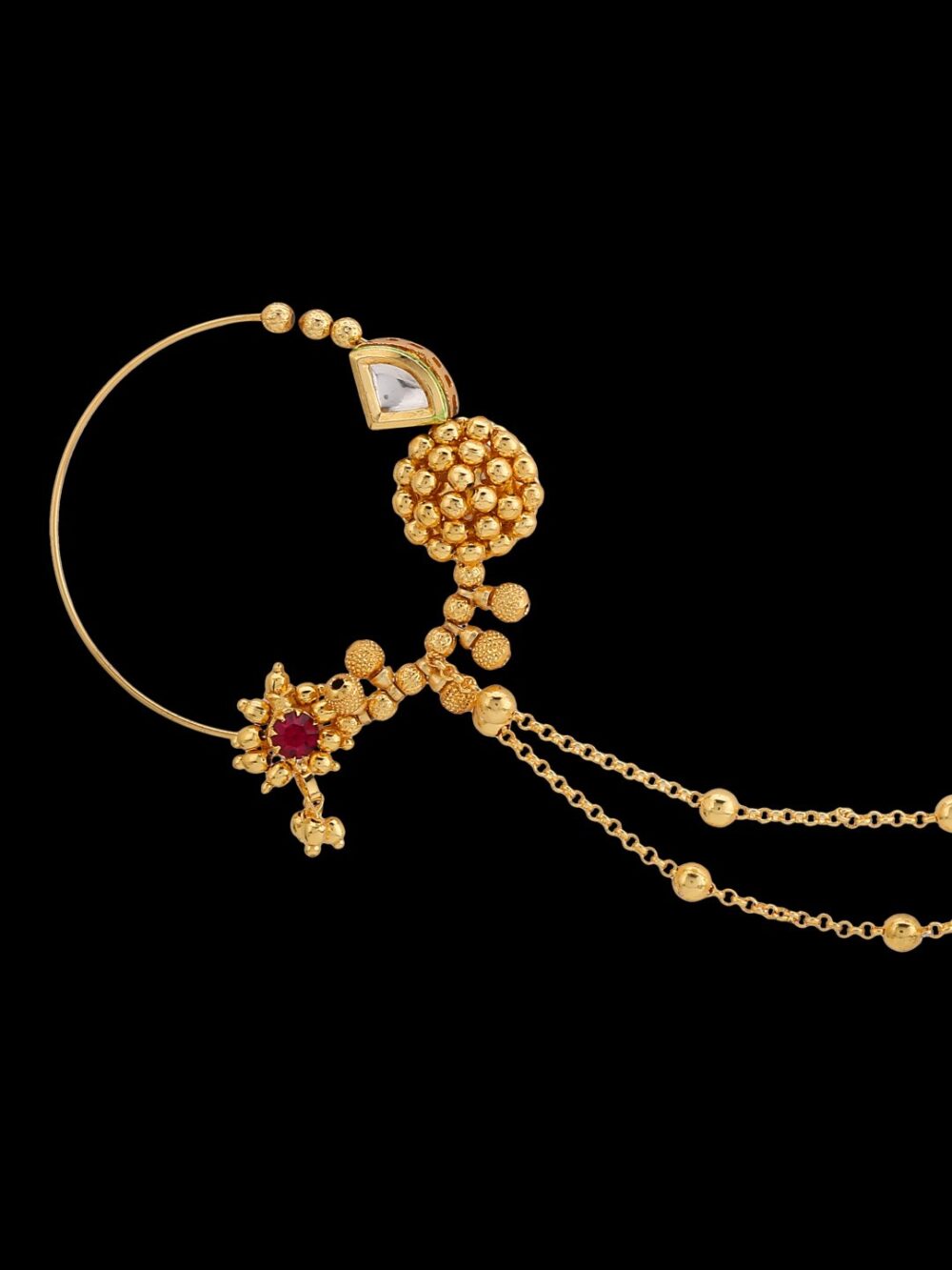 Gold Beaded Flower Bunch Nose Ring - Image 5