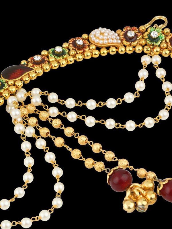 Traditional Micro Gold Polished Kundan/Polki & Pearl Earrings for Women. - Image 4