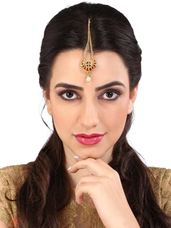 Exceptional Red Golden Colour Micro Head Chain/ Maang Tikka