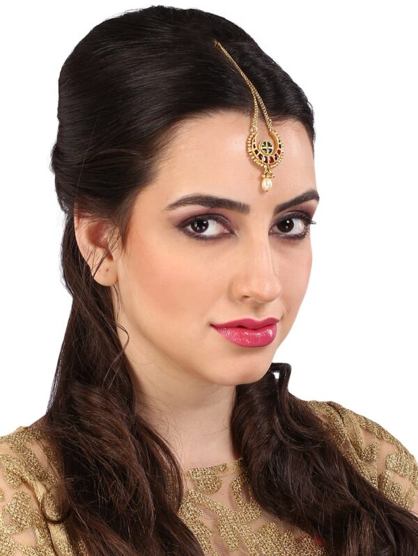 Exceptional Red Golden Colour Micro Head Chain/ Maang Tikka - Image 3