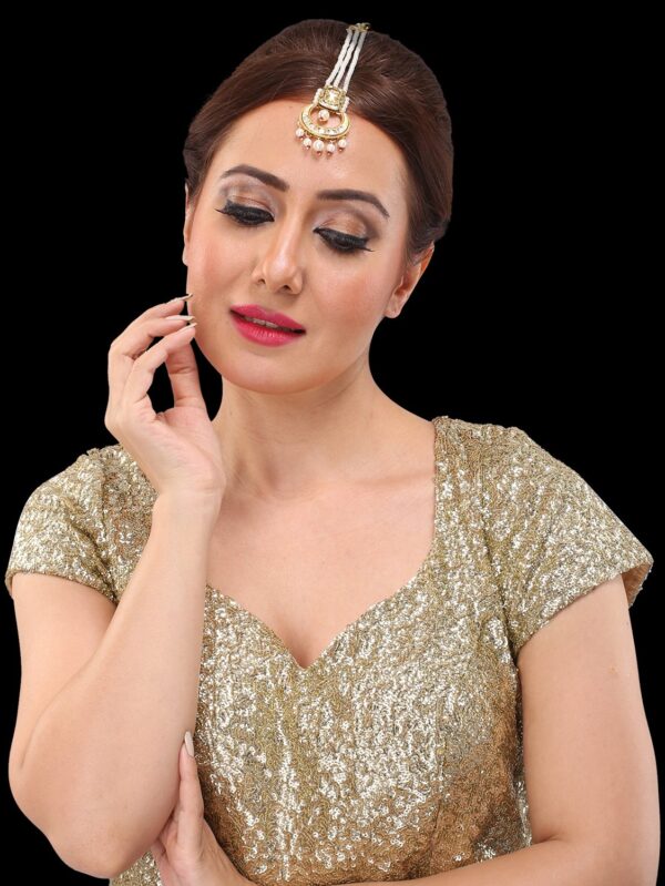Three Layer Moti Chain Kundan Tikka/ Maang Tikka - Image 3