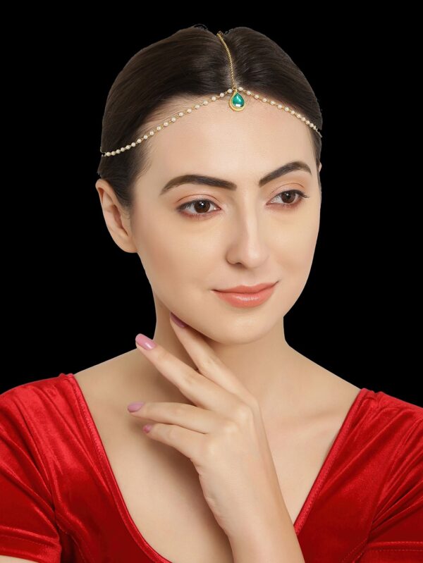 Simple Elegant Two Chain Green Stone Tikka/ Maang Tikka/ Head Chain