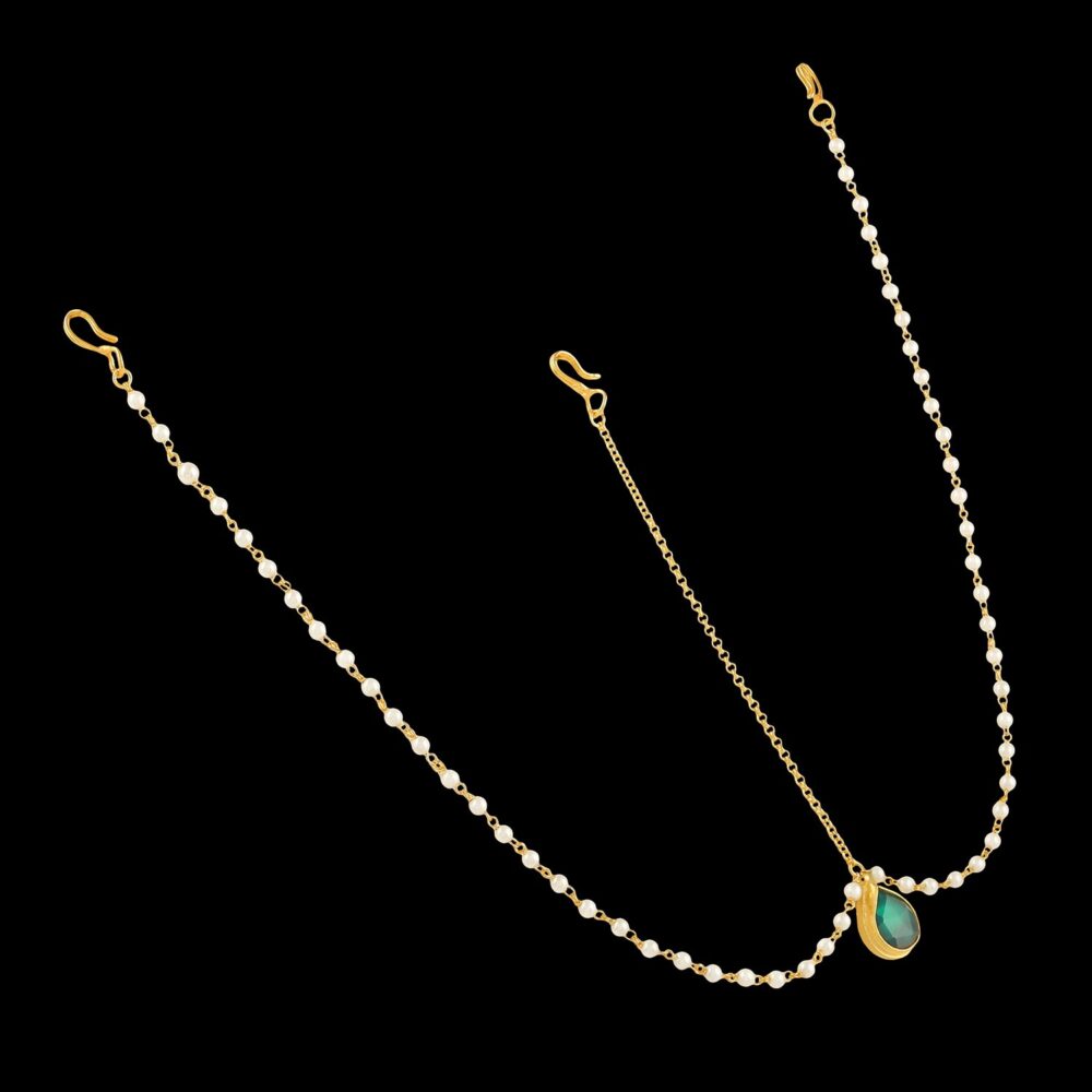 Simple Elegant Two Chain Green Stone Tikka/ Maang Tikka/ Head Chain - Image 4