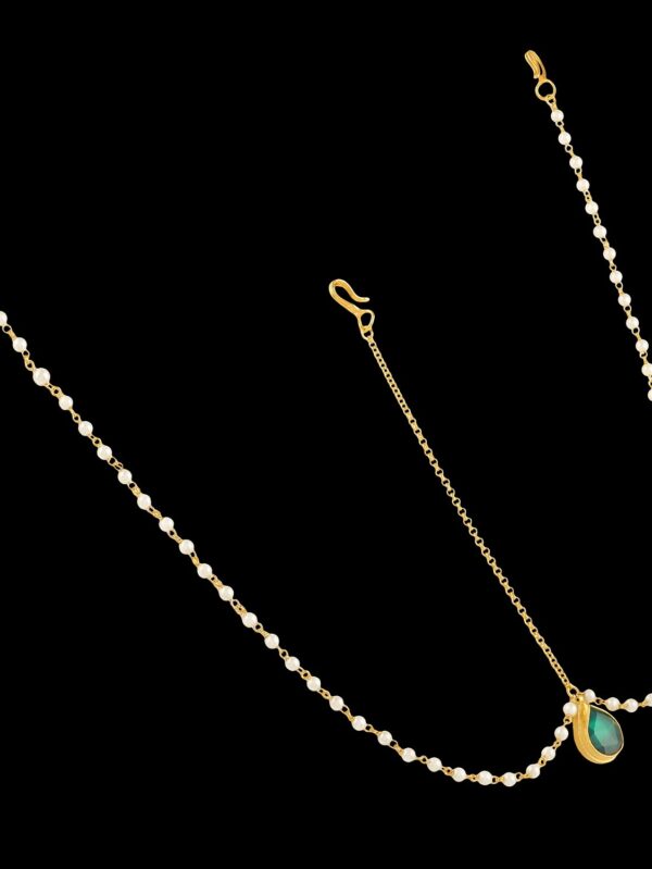 Simple Elegant Two Chain Green Stone Tikka/ Maang Tikka/ Head Chain - Image 4