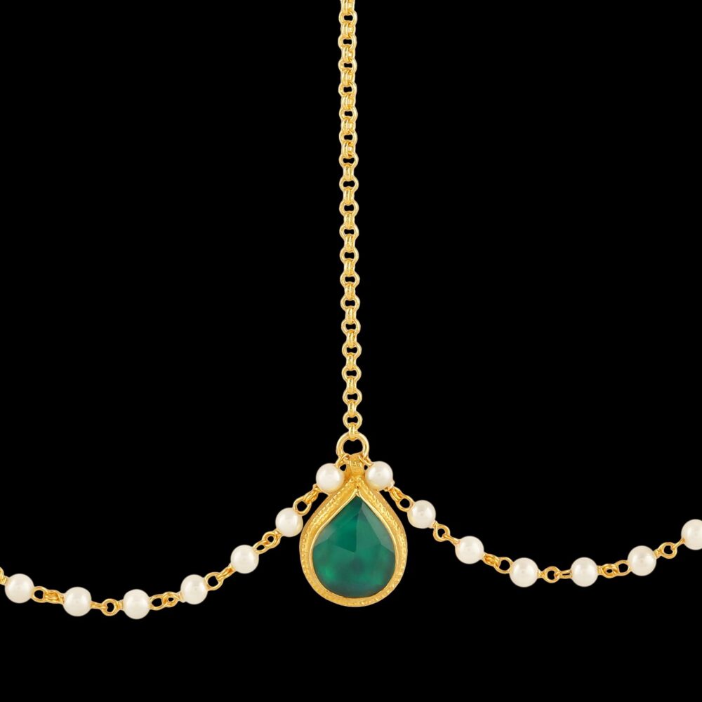 Simple Elegant Two Chain Green Stone Tikka/ Maang Tikka/ Head Chain - Image 5
