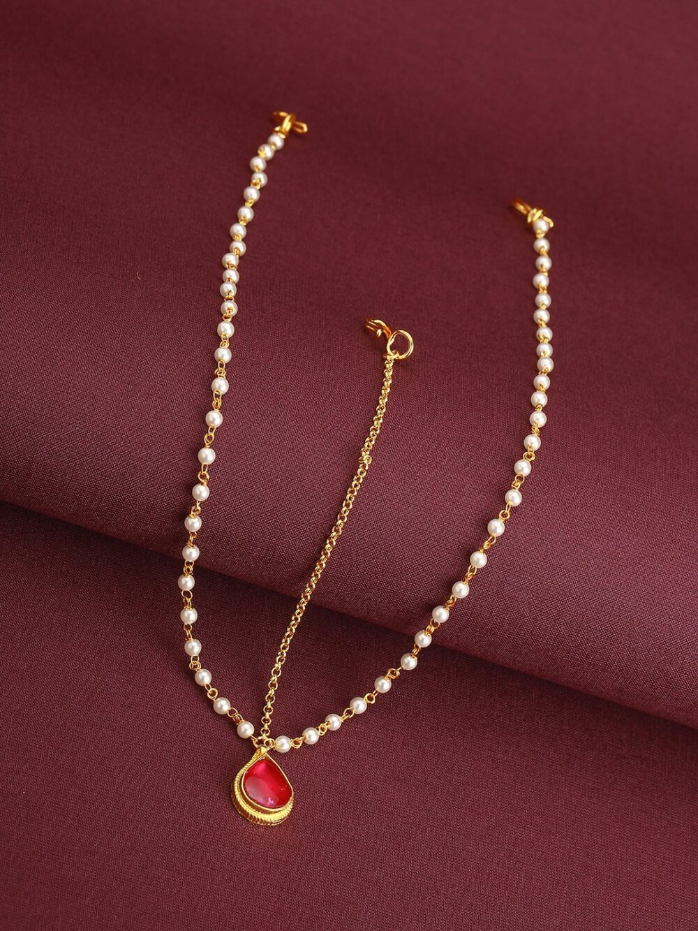 Simple Ruby Pink Stone Moti Chain Tiika/ Polkki/ Head Chain - Image 6