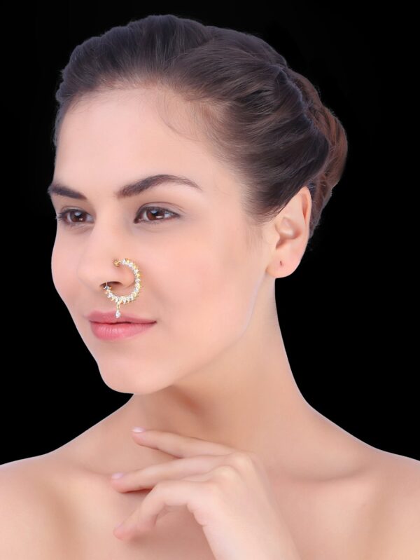 Sri Shringarr Fashion Micro Gold Polished Semi Precious Kundan & Pearls Nath/ Nose Pin/Nose Ring. N - Image 2