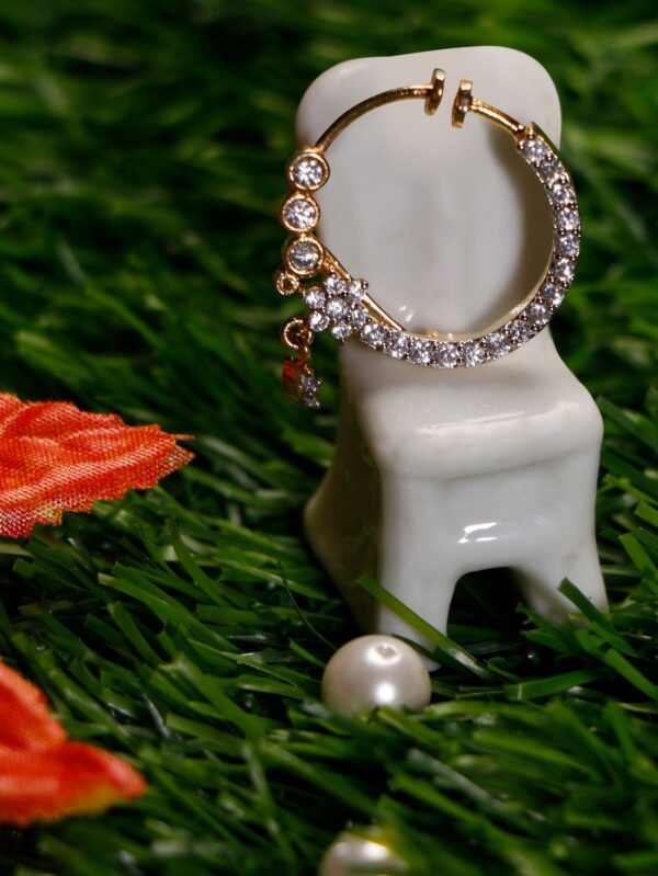 Micro Gold Polished Semi Precious Kundan & Pearls Nath/ Nose Pin/Nose Ring. - Image 3