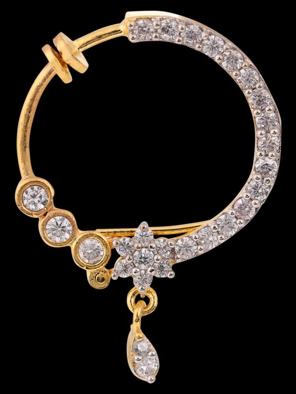 Micro Gold Polished Semi Precious Kundan & Pearls Nath/ Nose Pin/Nose Ring. - Image 5