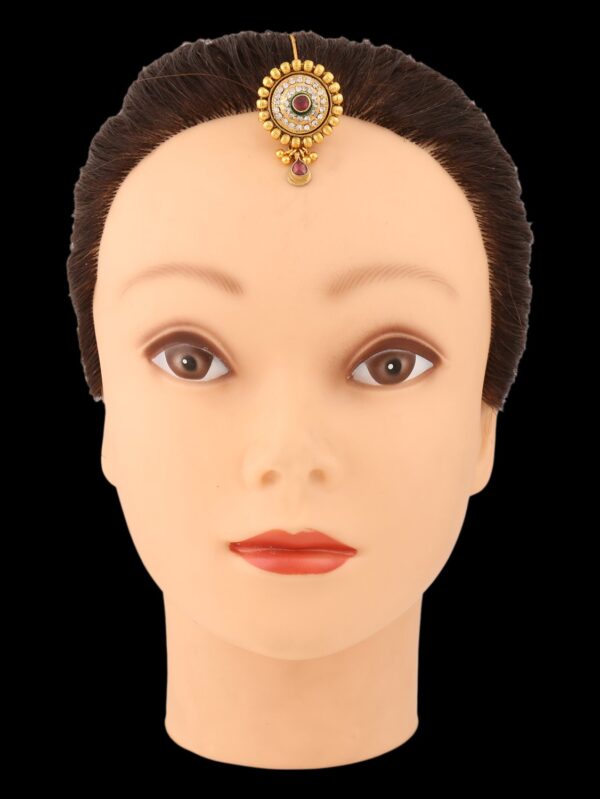 Gold Finished Diamond Rajasthani Maang Tikka Borla - Image 2