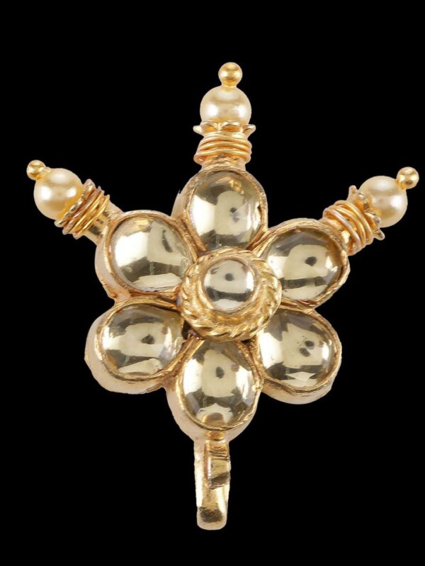 Sri Shringarr Fashion Micro Gold Polished Semi Precious Kundan & Pearls Nath/ Nose Pin/Nose Ring. - Image 4