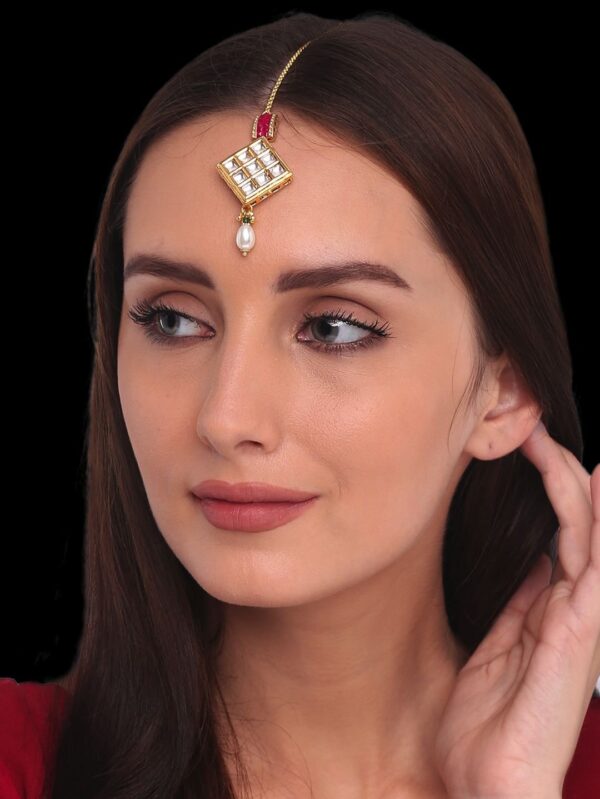 Pyramid Shape Mini White Colour Polkki/ Maang Tikka/ Head Chain