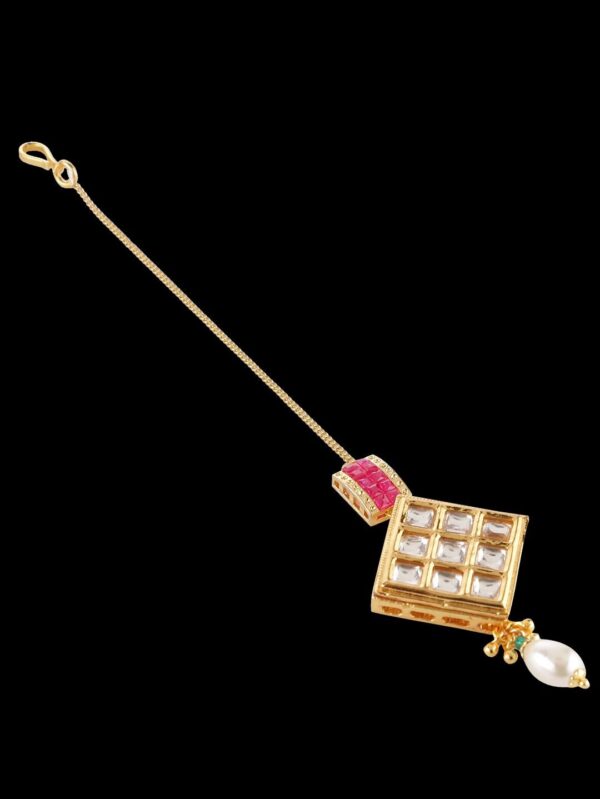 Pyramid Shape Mini White Colour Polkki/ Maang Tikka/ Head Chain - Image 3