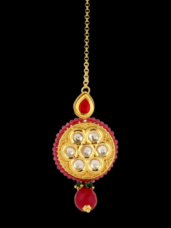 Small Round Shape Tikka With Red Stone/ Matha Patti/ Head Chain - Image 5