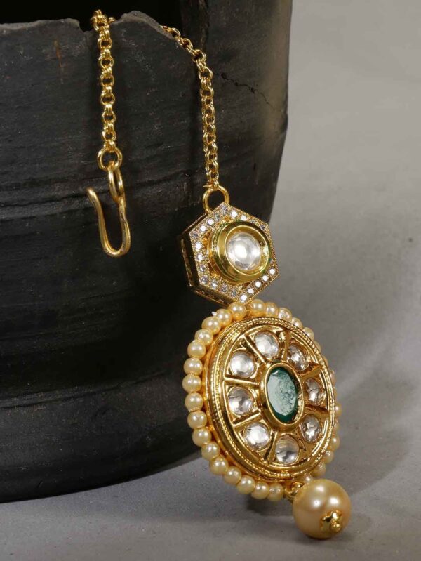 Small White Stone Diamond Tikka With Pear Chain - Image 3