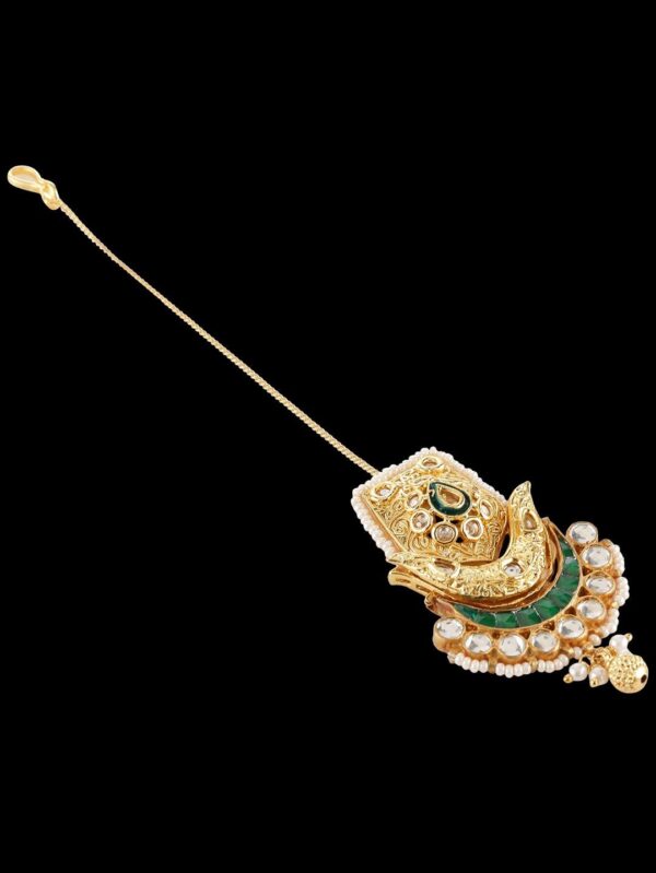 Flattering Green Gold Finished Antique Tikka/ Matha Patti/ Chain - Image 4