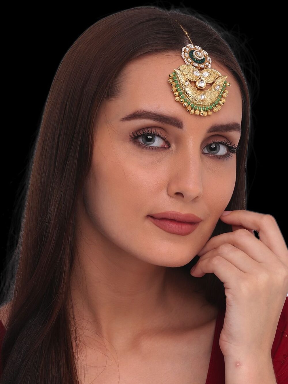 Exquisite Pastle Green Kundan Maang Tikka/ Head Chain