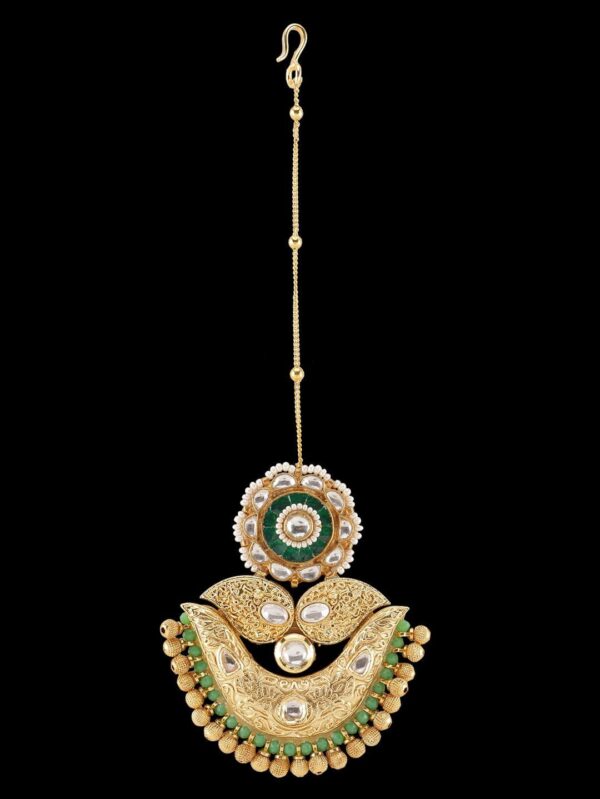 Exquisite Pastle Green Kundan Maang Tikka/ Head Chain - Image 3